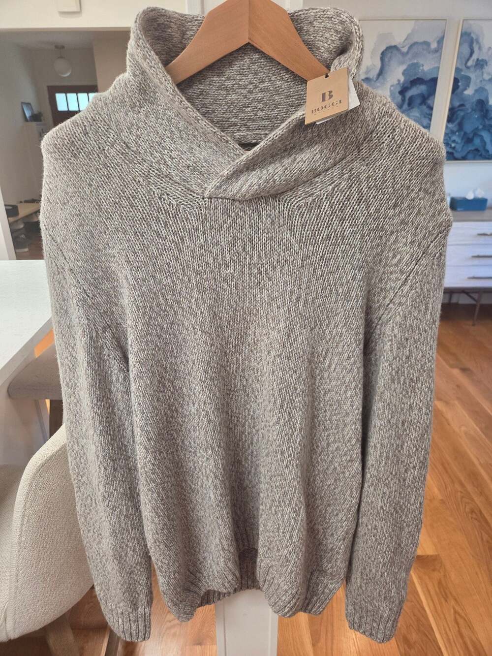 Boggi Milano Men's XL Cashmere Blend Beige Cowl Neck Pullover Sweater NWT